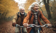 Senioren fahren Fahrrad im Herbst, generative AI