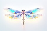 Fototapeta Motyle - holographic mechanical dragonfly on white background