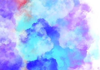 Wall Mural - abstract watercolor background of clouds in bright blue and pink colours fading into transparency