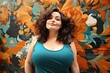 Beautiful voluptuous chubby woman with huge chest posing smiling