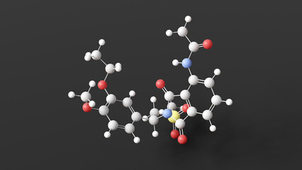  apremilast molecule, molecular structure, disease-modifying antirheumatic drugs, ball and stick 3d model, structural chemical formula with colored atoms