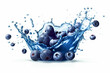 © 92ashrafsoomro - blue berry plus blue water color liquid or yogurt splash on isolated white. Generative ai