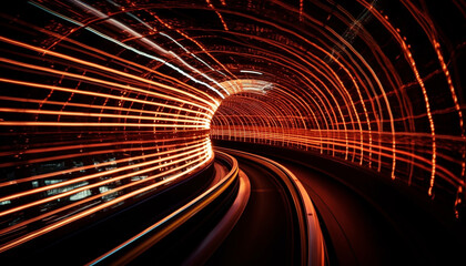  Electric car speeds through futuristic underground subway station at night generated by AI