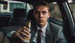 © Jemastock - The young businessman sitting in the car holding whiskey bottle generated by AI