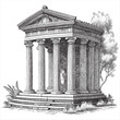 Hand Drawn Engraving Pen and Ink Greek Temple with Columns Vintage Vector Illustration