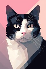 Wall Mural - a tabby cat that is black and white, with a pink backdrop.