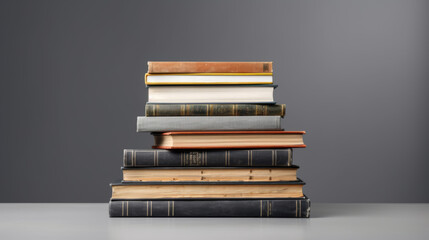 Poster - A stack of books on a table against a gray wall.Created with Generative AI technology.