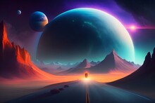 Planets Ahead Of The Road. Ai Generation