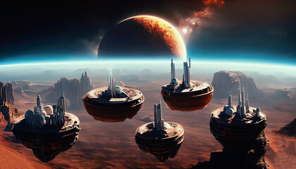floating city in space - gravity pockets - human invasion to another planet