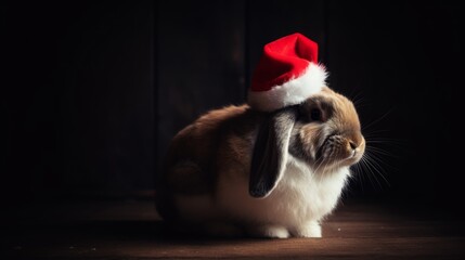 Wall Mural - The Merry Flopper: Rabbit in a Santa Hat Embraces the Christmas Festivities