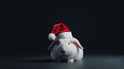 Wall Mural - Hoppy Holidays: Rabbit in a Santa Hat Brings Yuletide Cheer with Fluffy Charm
