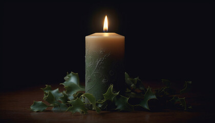 Canvas Print - Glowing candle illuminates dark night, symbol of spirituality and celebration generated by AI