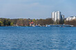 Tegeler See with the riverboat station at a shore trail Greenwichpromenade in Berlin, Germany