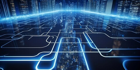 Illustration of IT roadmap modern technology and innovative processes, networking and big data. AI generative