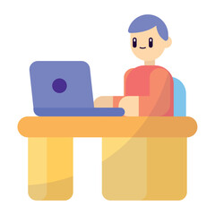 Wall Mural - Isolated cute boy working with a laptop Cute office icon Vector illustration