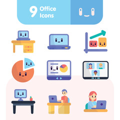 Wall Mural - Set of colored cute office icons Vector illustration