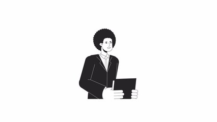 Fototapete - white collar worker bw animation. animated character office man holding paperwork. monochrome 2d fla