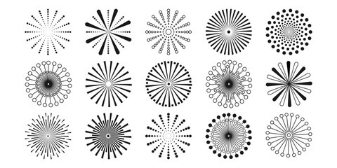 Poster - set of black circles from lines and dots. geometric abstract linear and dotted round shapes and thei