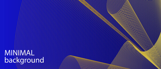 Wall Mural - Abstract blue banner template . Gold wave lines. Minimal wavy line background for social media cover