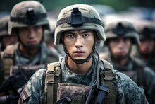 Portrait Of An Asian Military Man In The Ranks With Selective Focus. AI Generated, Human Enhanced