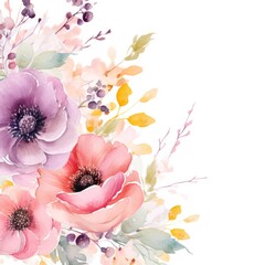 Canvas Print - Watercolor floral background. Illustration AI Generative.