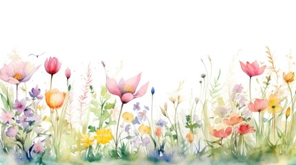 Canvas Print - Watercolor floral background. Illustration AI Generative.