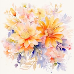 Canvas Print - Watercolor floral background. Illustration AI Generative.