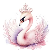 Cute Watercolor Swan Princess. Illustration Generative AI.