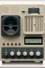 style of Dieter rams 2d vector buttons speaker camera knobs antenna dial screens radar meter simple light gray background 