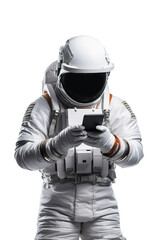 astronaut using smartphone over white transparent background