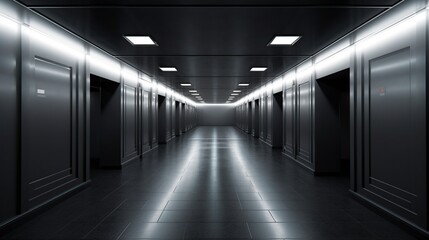 Wall Mural - illustration, dark interior corridor leading to the office, ai generative