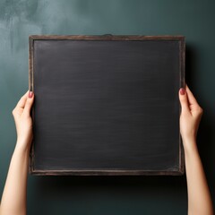 blackboard background and woman hand holding chalk