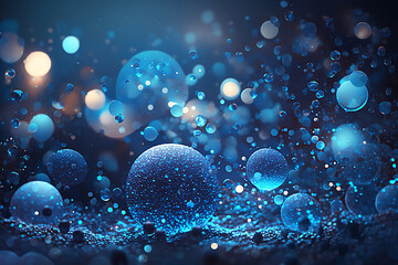 Abstract blue enchanted illuminated spheres background  - Generative Ai