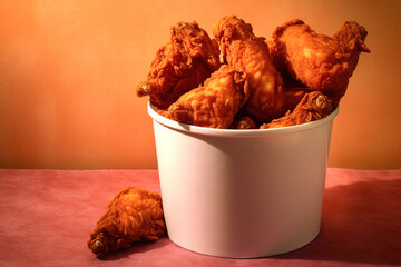 Wall Mural - Bucket of delicious golden brown deep fried chicken