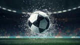 Fototapeta Fototapety sport - Soccer ball on blurred stadium background, 3d illustration.