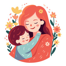 Adult Woman Holding Her Baby Son With Love To Illustrate Mother's Day Or Motherhood Minimalist Vector Illustration