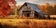 Rustic Barn In Vibrant Autumn
