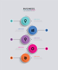 Vector infographic business presentation timeline template with circular interconnection with 5 options.