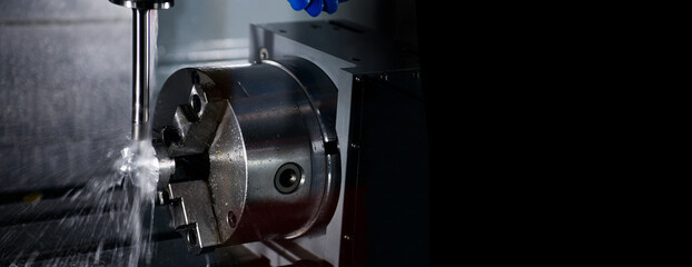 Wall Mural - metalworking cnc milling machine. cutting metal modern processing hi-technology machining concept. c