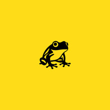 Simple Black Frog Animal Yellow Background Logo Vector Illustration Template Design