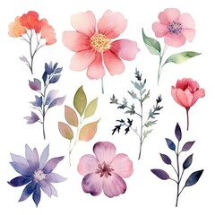 Naklejka na meble Watercolor flowers. Set Watercolor of multicolored colorful soft flowers. Flowers are isolated on a white background. Flowers pastel colors.