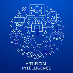 Aufkleber - artificial intelligence banner template with linear icons. set of machine earning, innovation, brain