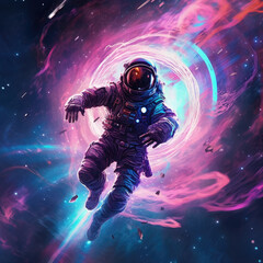 Wall Mural - Soaring astronaut on a colored background. Digital art. Generative AI.