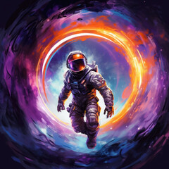 Wall Mural - Soaring astronaut on a colored background. Digital art. Generative AI.