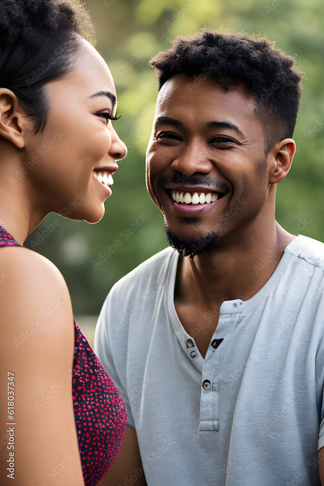 Image of a beautiful Asian woman and black man couple smiling. (AI ...