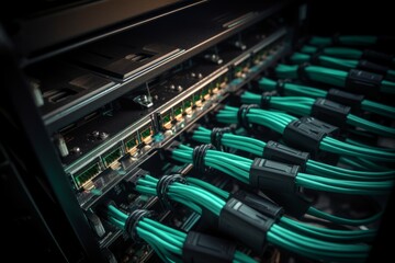 Poster - Server cables connection. Generate ai