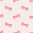 Hand drawn pink heart sunglasses seamless pattern. Textured lino cut style summer illustrations backdrop. Playful cute girly colors wallpaper.