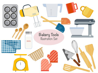 Wall Mural - isolated kitchen illustration for bakeries to bake cakes for dessert. ingredients, utensils, and too