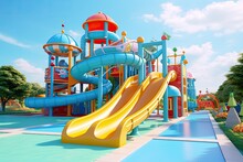 Colorful Childrens Slide In An Amusement Park - Created Using Generative AI Tools
