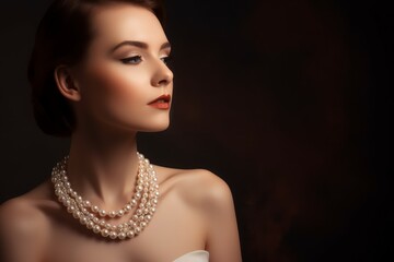 Woman pearls jewelry lady. Generate Ai